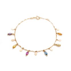 Pulseira-de-Ouro-18k-Gotas-e-Zirconias-Coloridas-17cmpu06574-JOIASGOLD