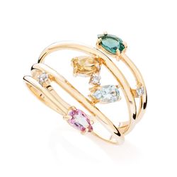 Anel de Ouro Dezoito Kilates Fios com Topázios Joiasgold